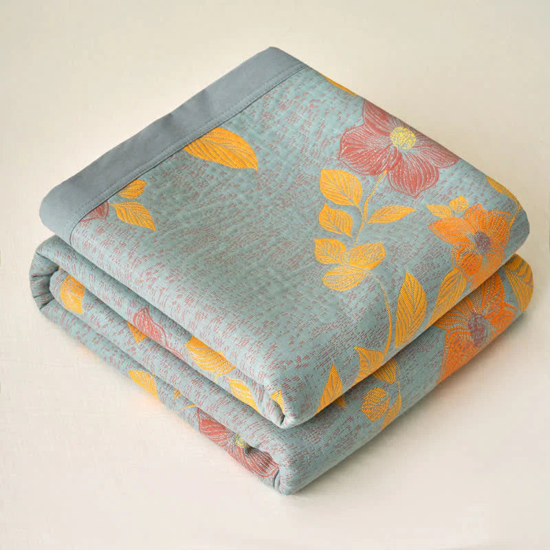 100% Cotton Quilt for Bed - Reversible with Leaf Floral Pattern