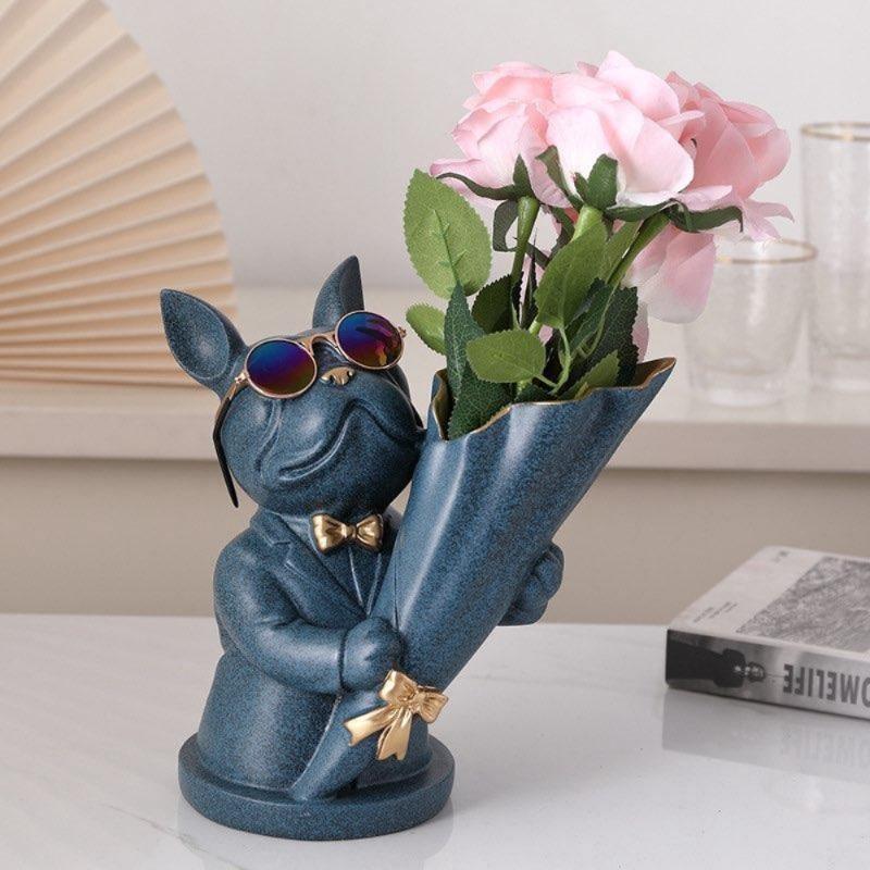 Frenchie Bulldog Woof Vase SteelBlue