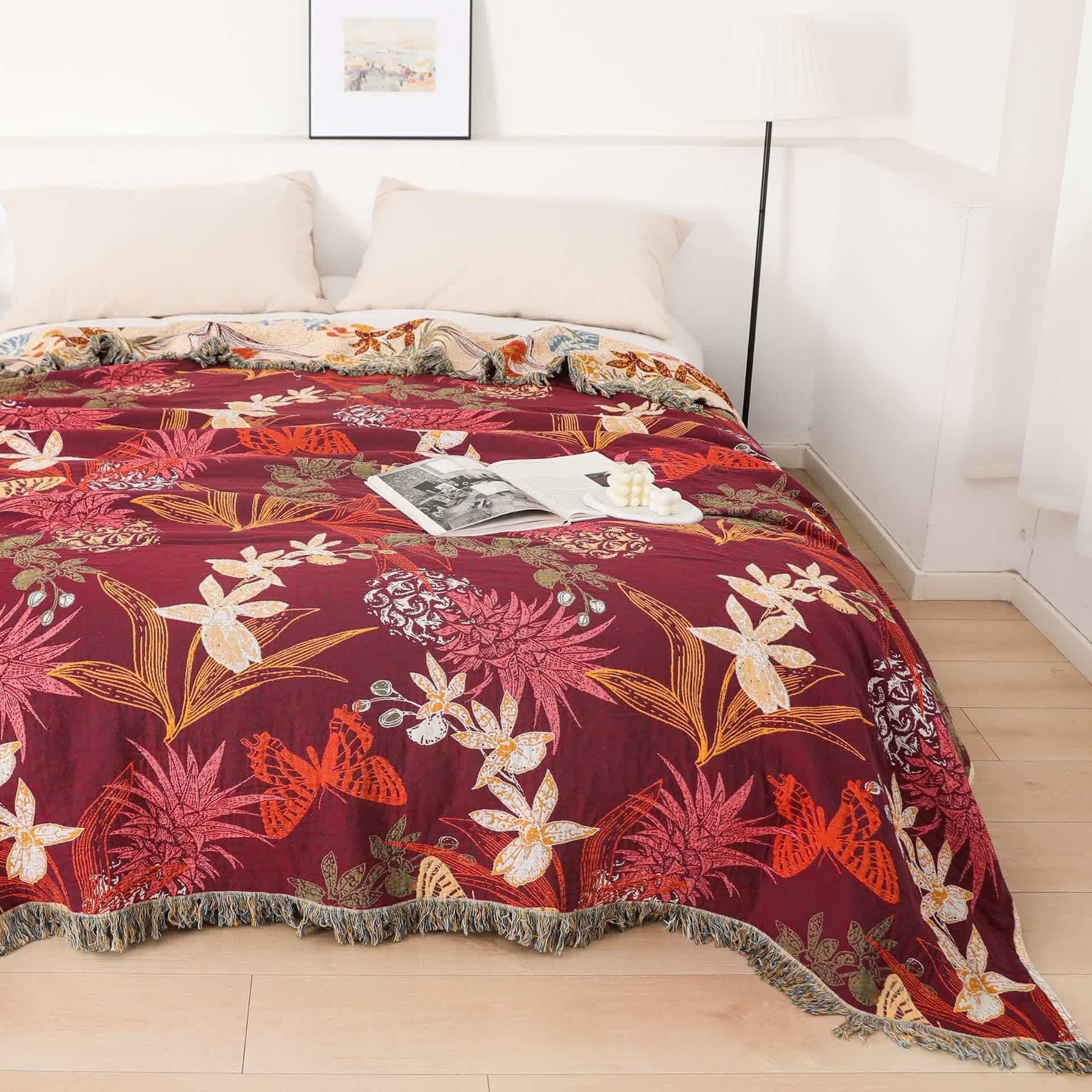 Butterfly Floral Reversible Cotton Blanket