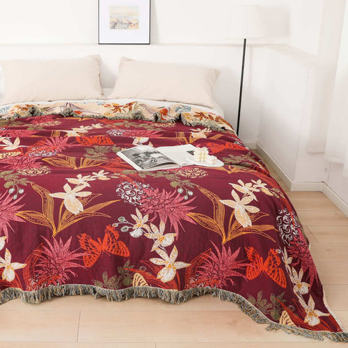 Butterfly Floral Reversible Cotton Blanket