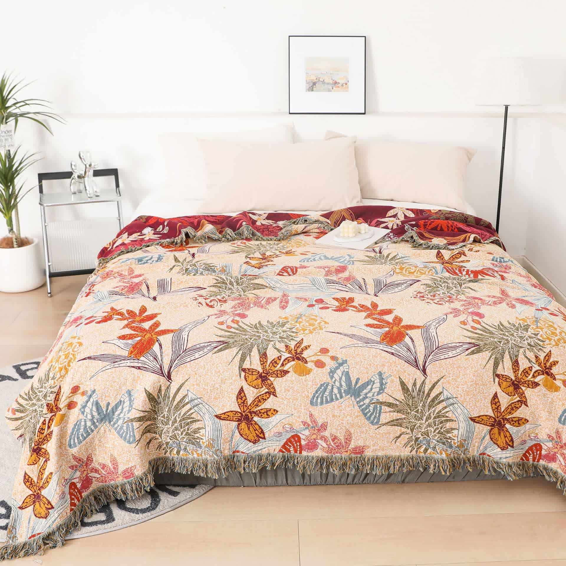 Butterfly Floral Reversible Cotton Blanket