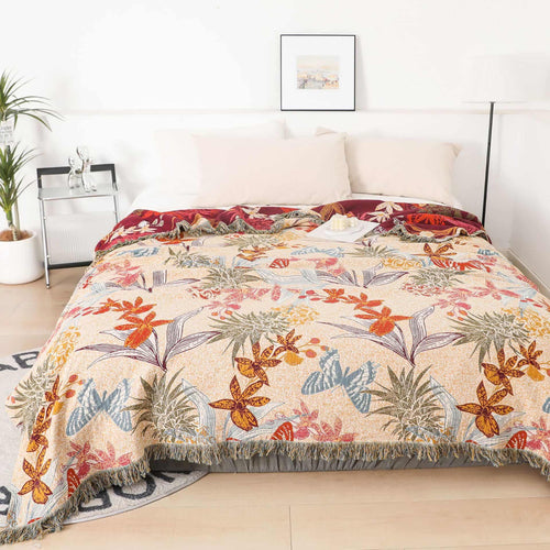 Butterfly Floral Reversible Cotton Blanket