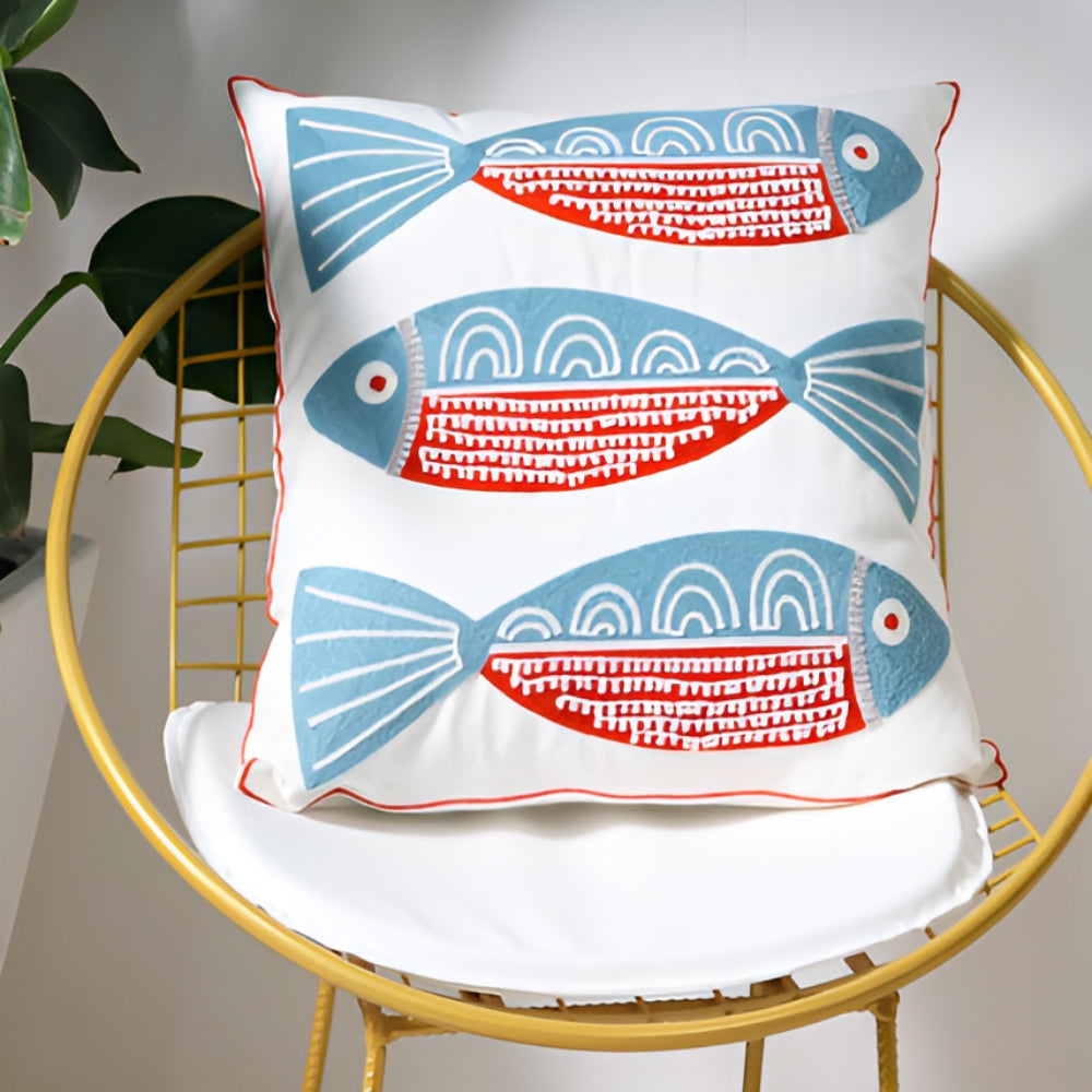 Ocean Treasures Embroidery Cushion Cover Red Trio