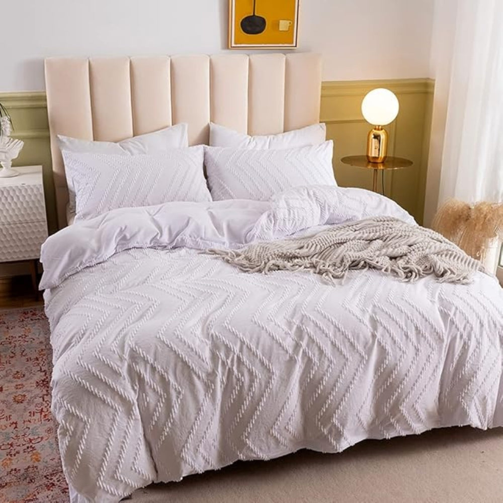 Chevron Plush Quilt Cover | 3pcs Set Ivory