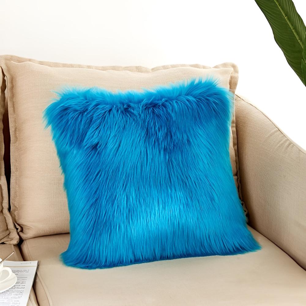 Furry Cushion Covers Ocean Deep Blue.