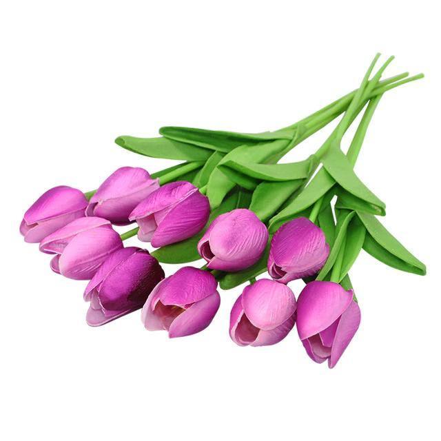 10-Piece Fake Tulips Silk Flowers Fuchsia