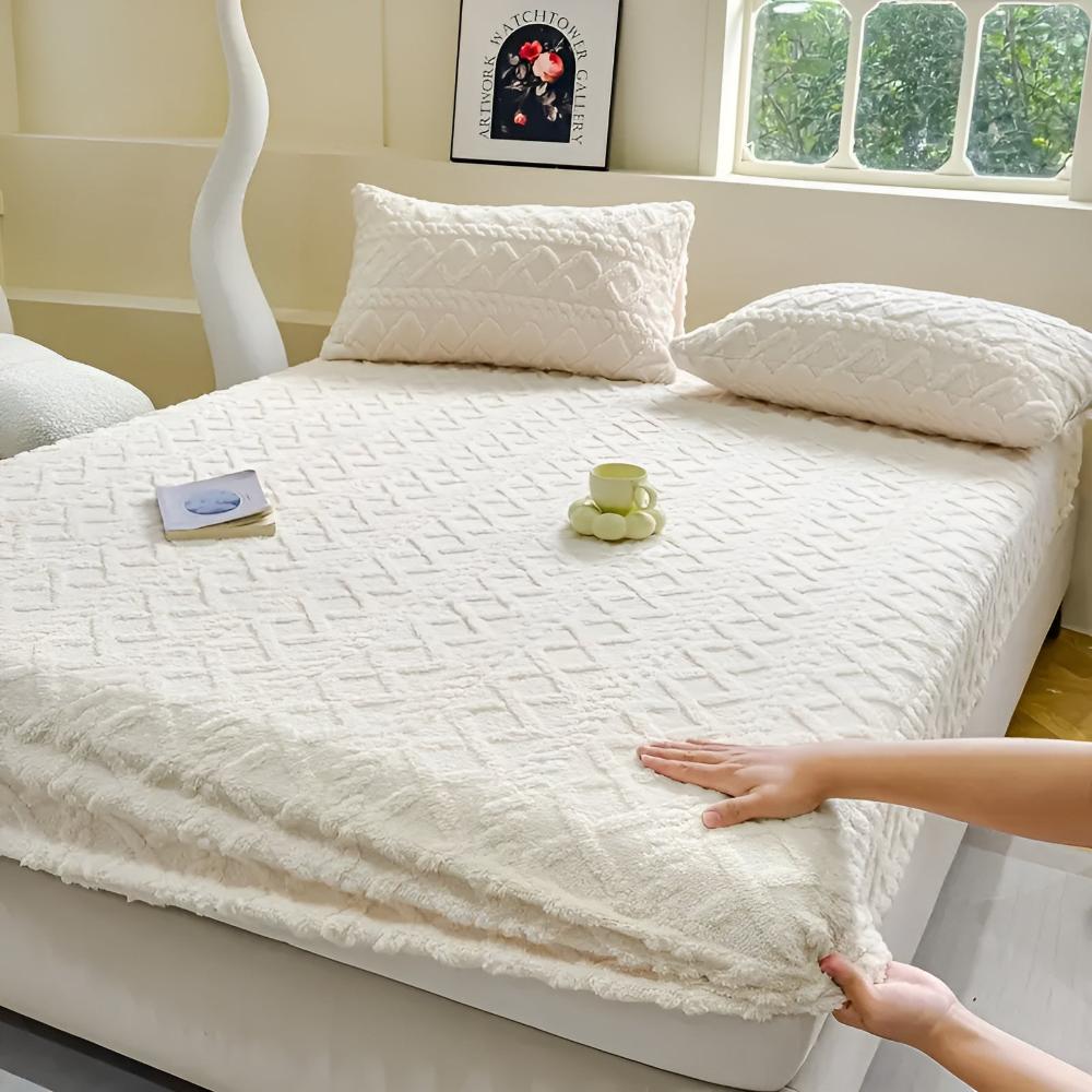 Premium Velvet Sherpa Sheet Set Milk White