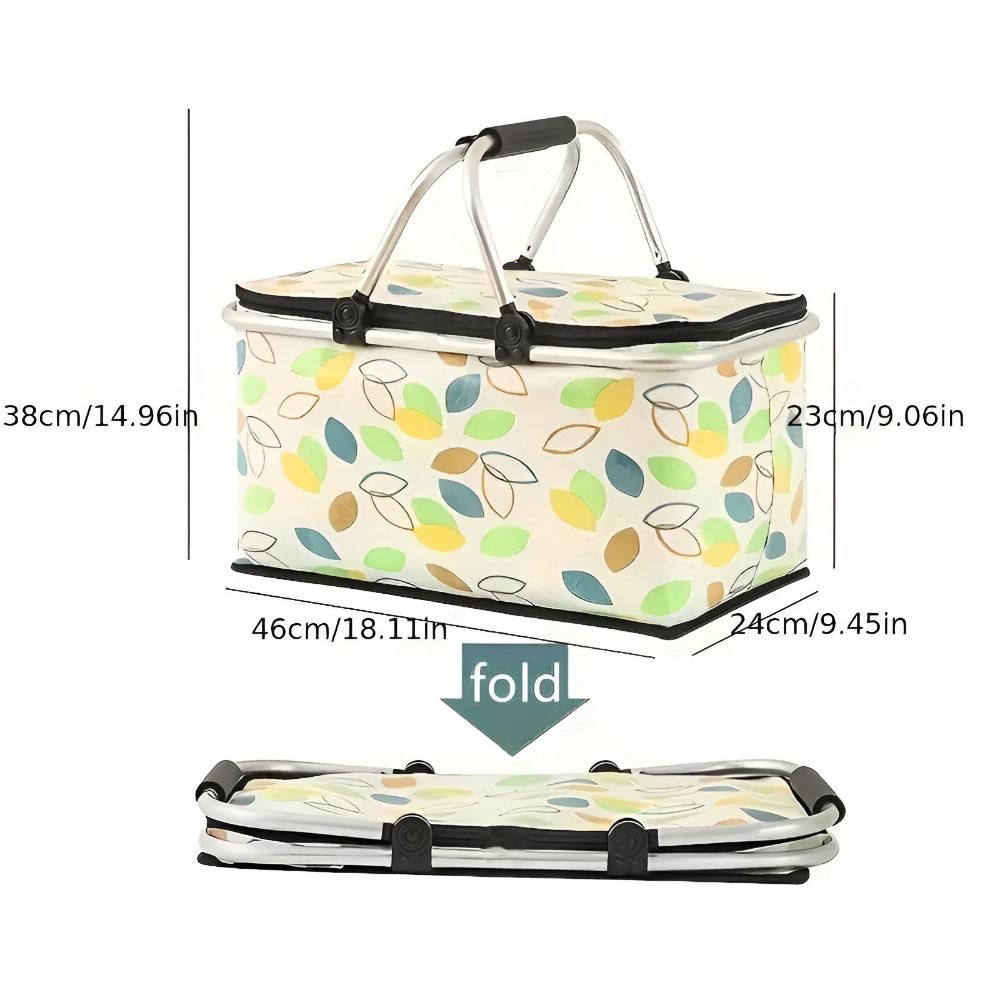 Foldable Checkered Picnic Basket Green Leaves