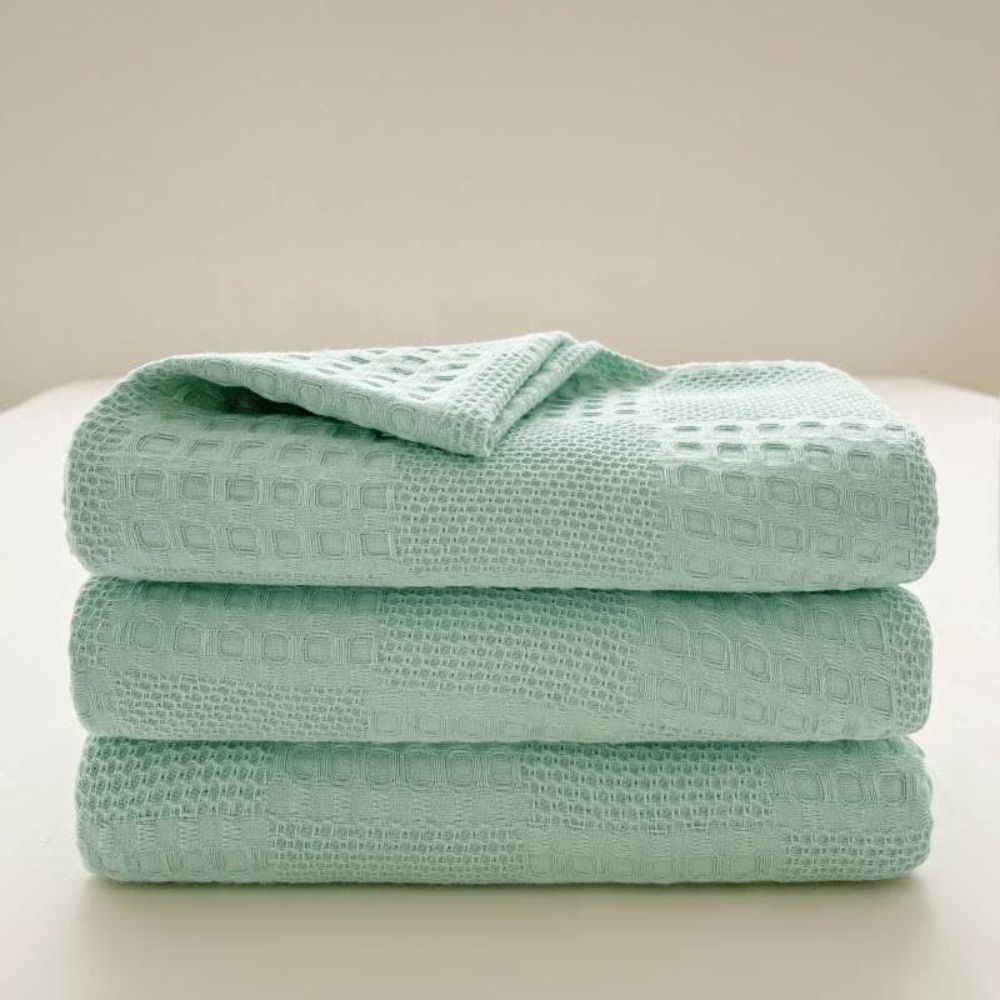 Blush Waffle Checkered Blanket Green