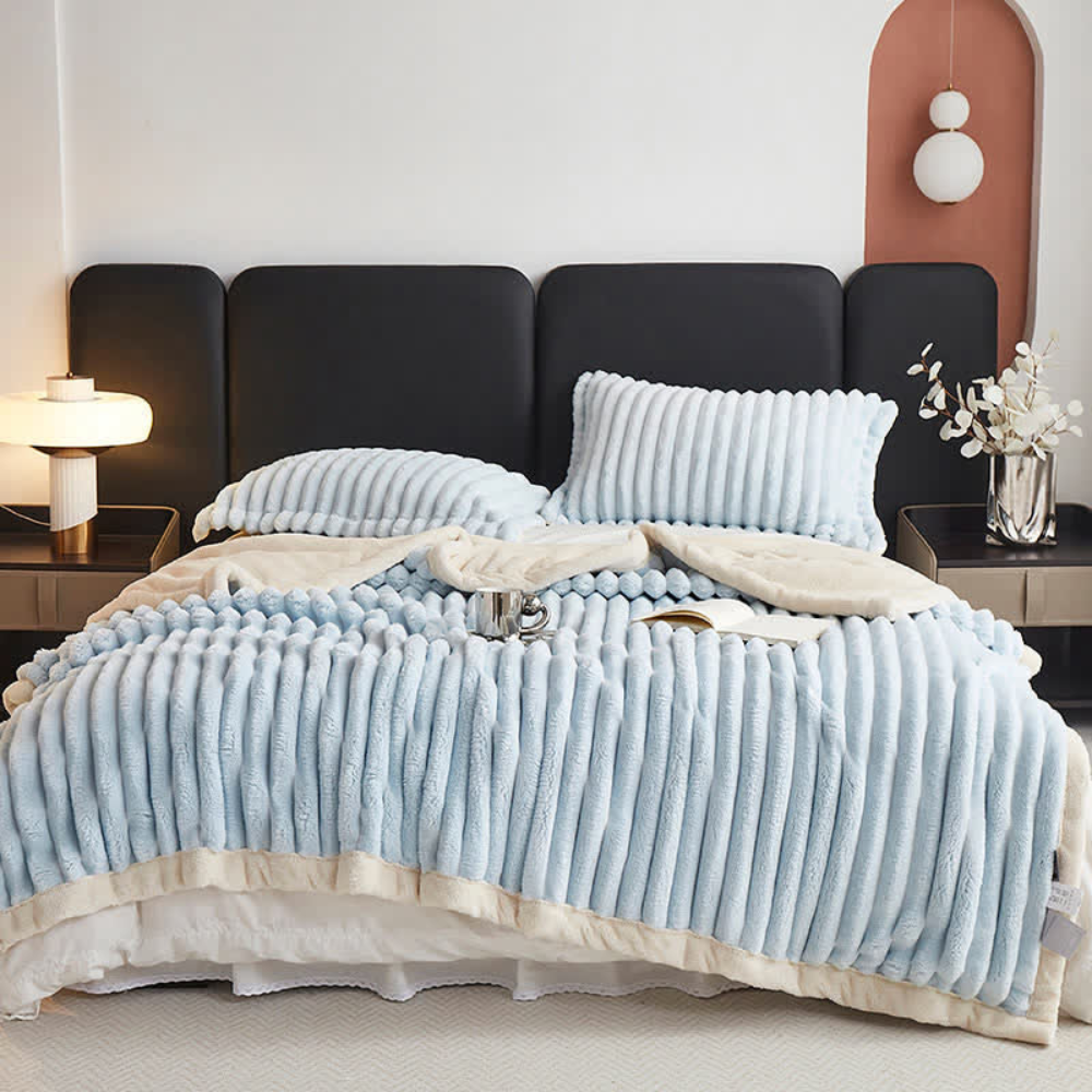 Snuggly Faux Fur Fleece Blanket Light Blue