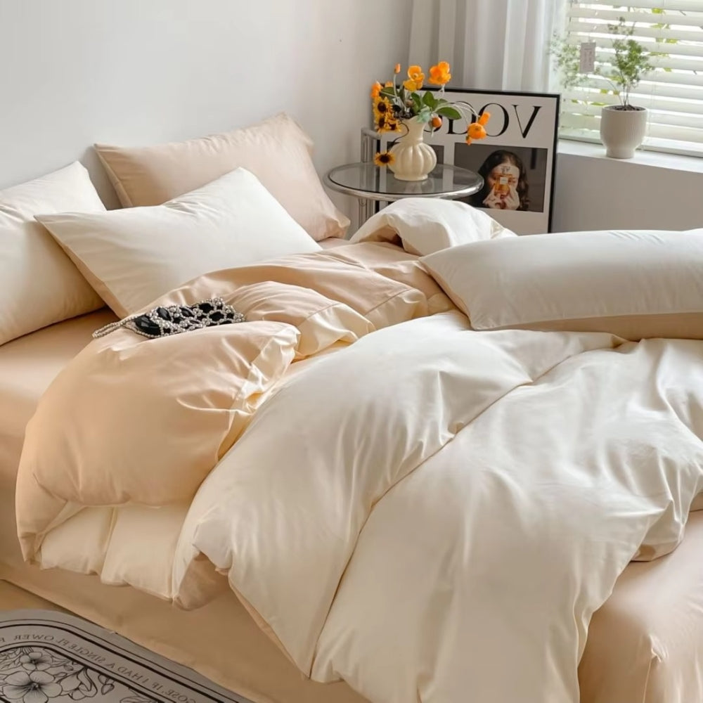 Lustova Cotton Duvet Cover | 3pcs Set Champagne Cream
