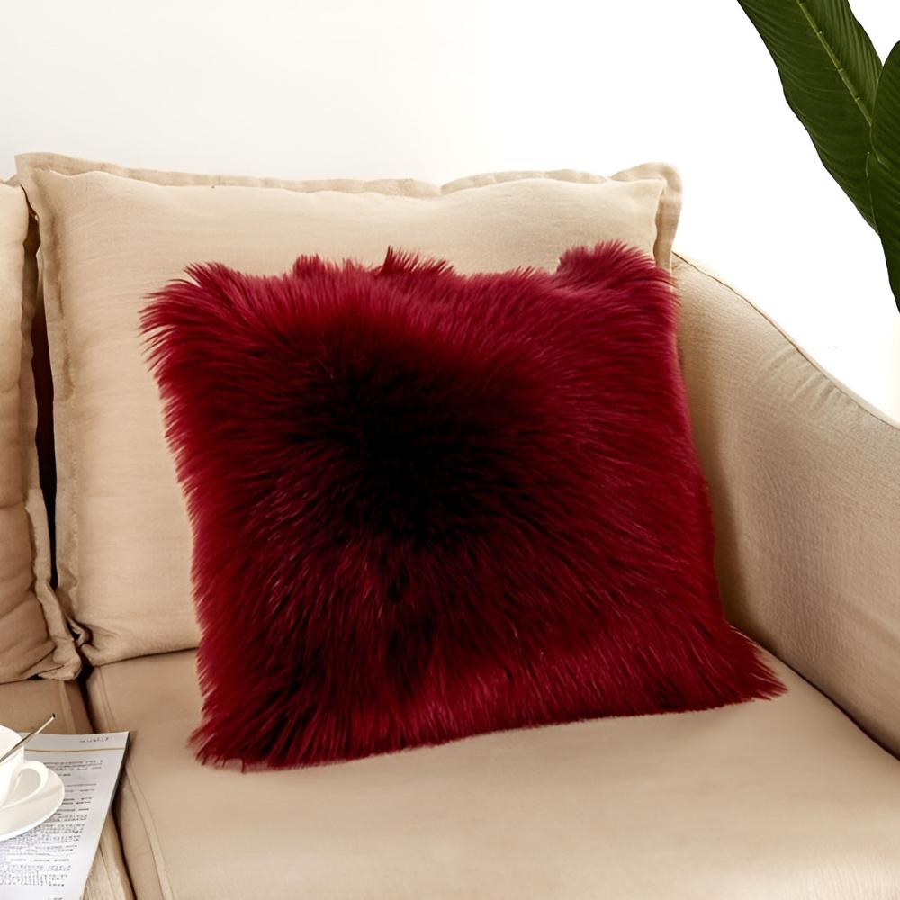 Furry Cushion Covers Rich Wine
