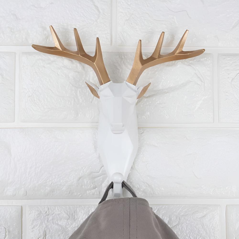 Animal Head Wall-Mounted Key Holder Ivory Deer