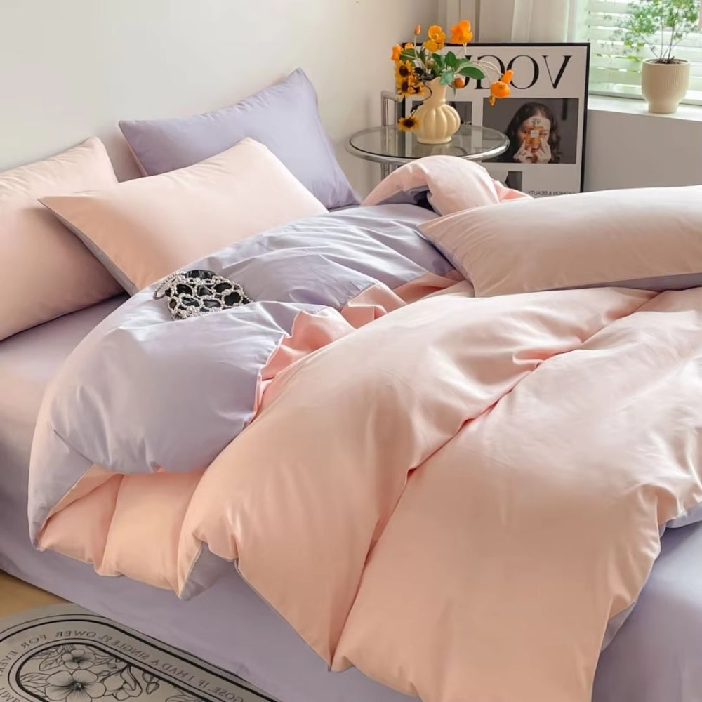 Lustova Cotton Duvet Cover | 3pcs Set Petal Lilac