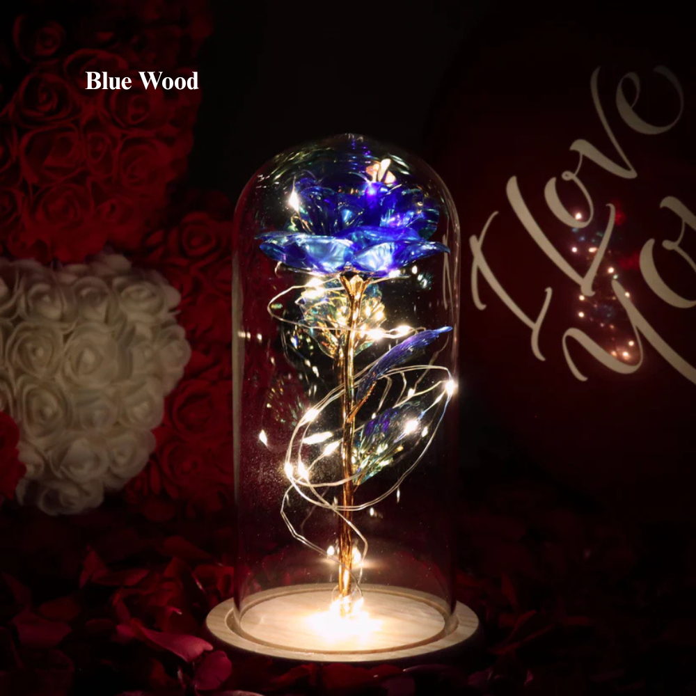 LumiRose™ | Enchanted Sparkly Rose Blue Wood