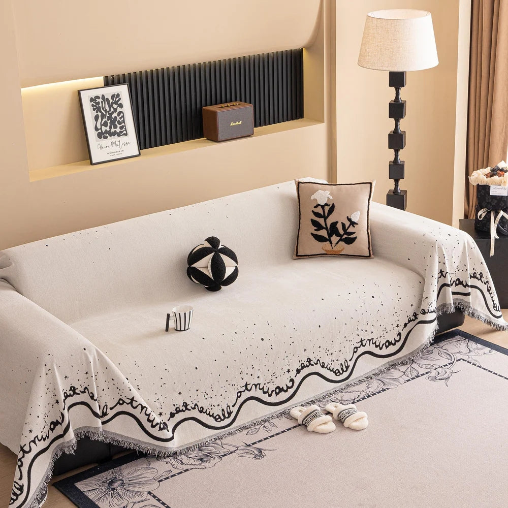 Cursive Glittering Chenille Sofa Cover Ivory Luxe