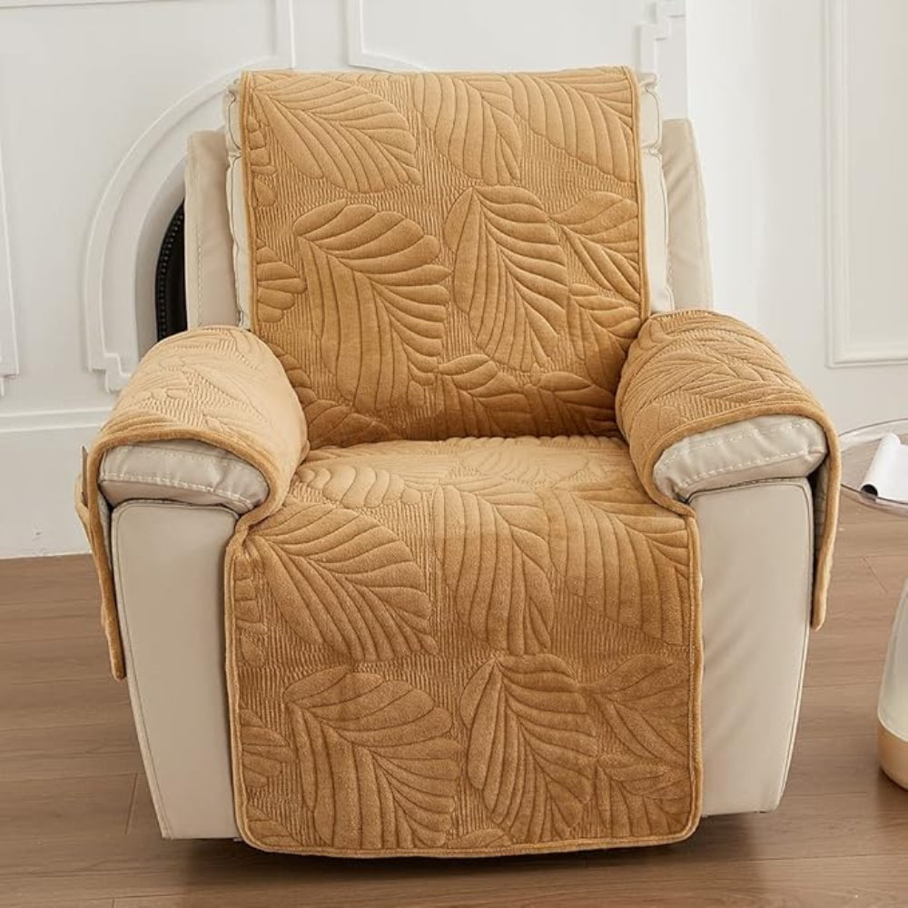 Verdant Leaf Pattern Recliner Cover Khaki 24"x88.5"