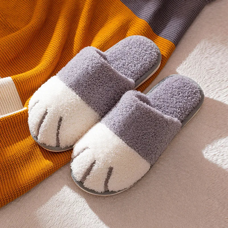 Cozy Cat Paw Plush Slippers Gray