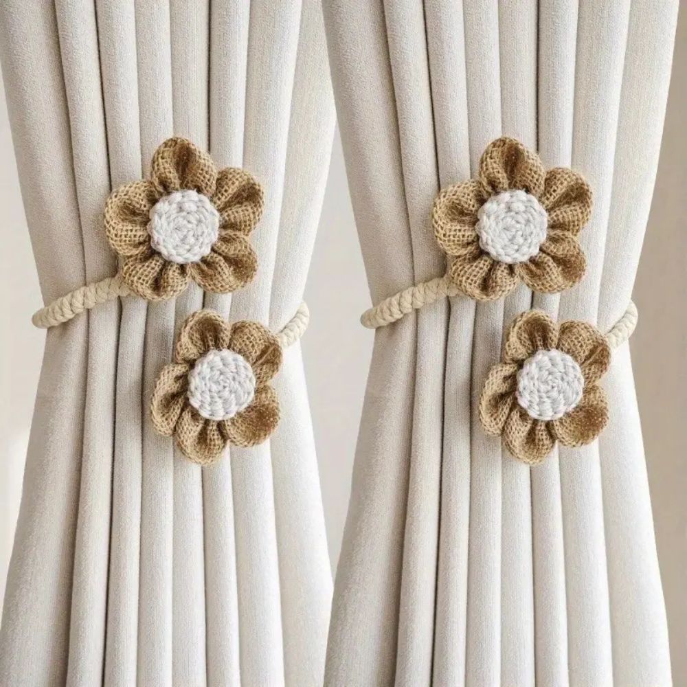 Floral Hemp Curtain Tie Back | 2Pcs Set Coffee
