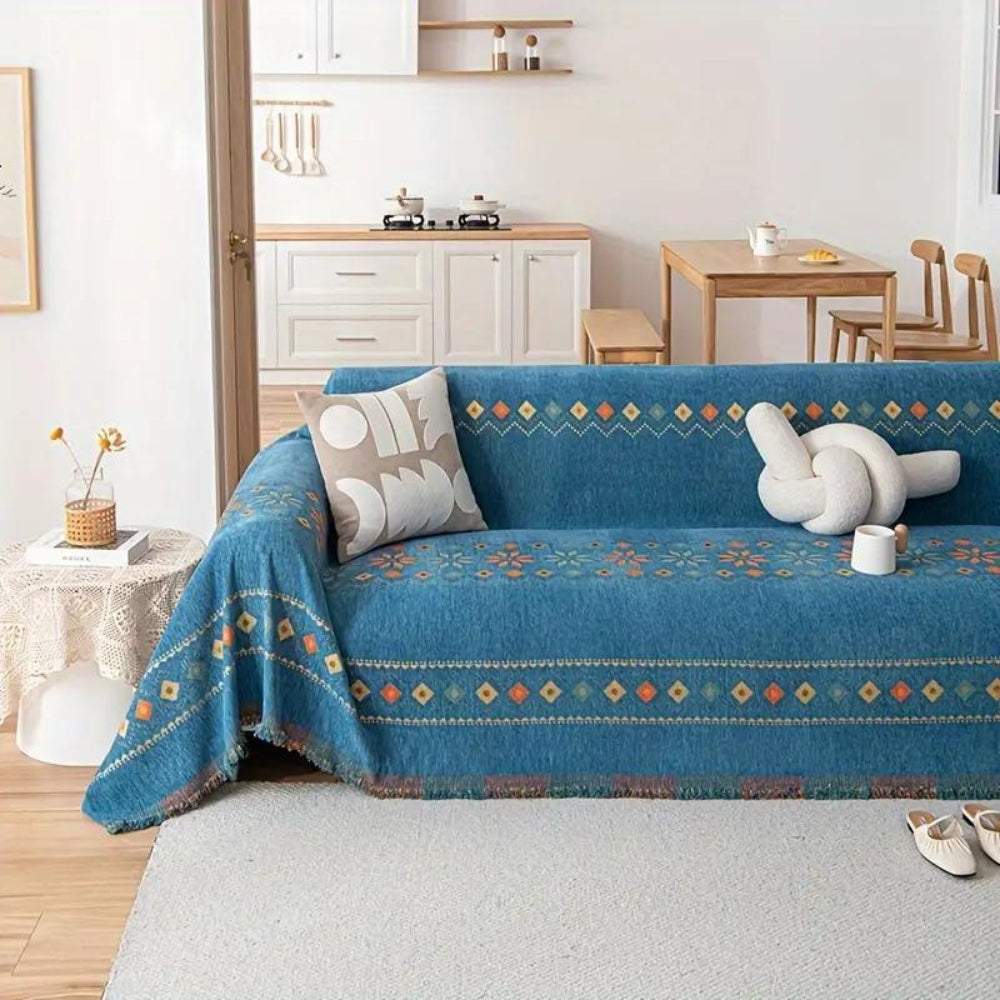 Stylish Boho Sofa Cover Blue