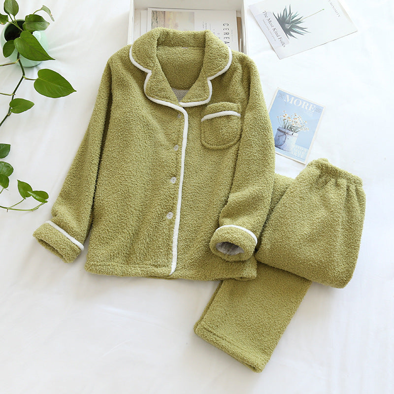 Fleece Winter Pajamas Set for Men & Women Green (Men's)