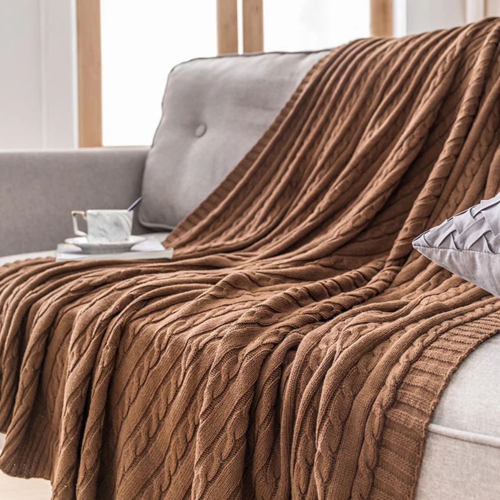 Braid Knitted Cotton Throw Mocha Cream