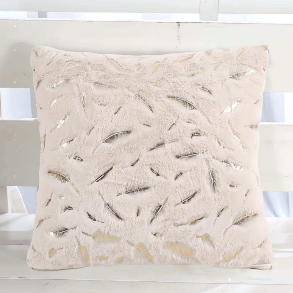 Golden Leaf Velvet Cushion Covers Ivory Cream