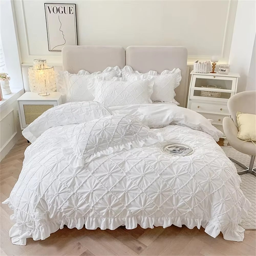 Belle Cotton Plush Ruffle Bedding | 4pcs Set White California King