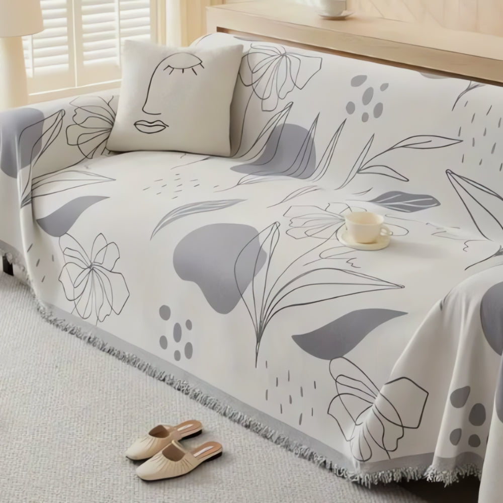 Floral Essence Chenille Sofa Wrap Moonlit Ash