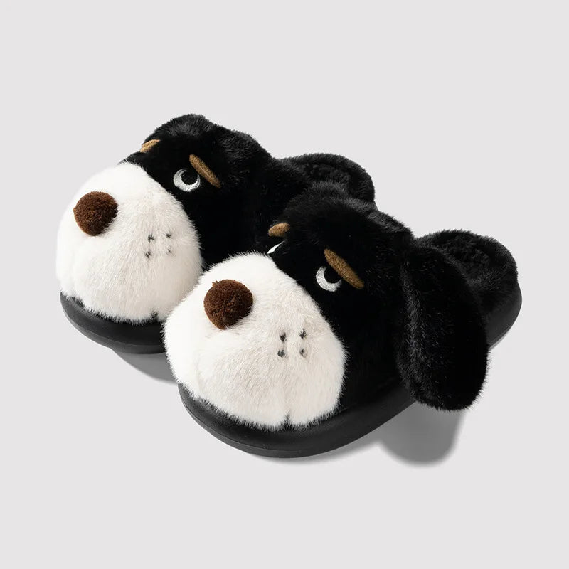 Cozy Plush Dog House Slippers Black