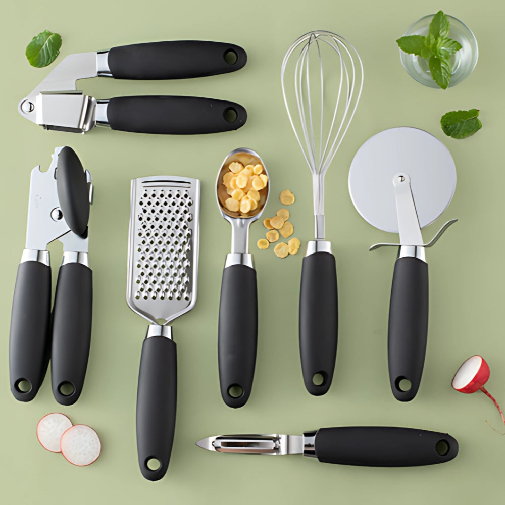 7-Piece Rose Gold Cooking Set Black