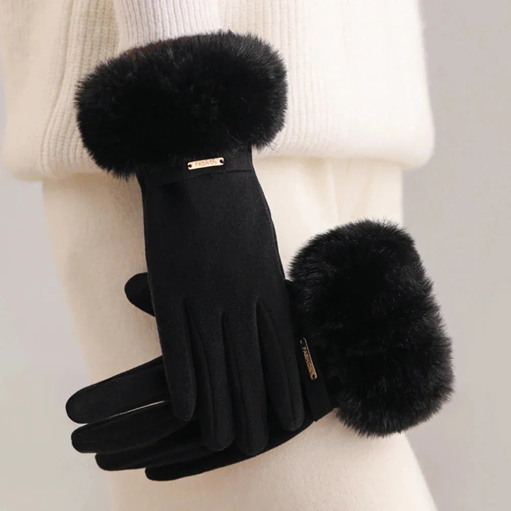 Women's Winter Faux Fur Gloves Black