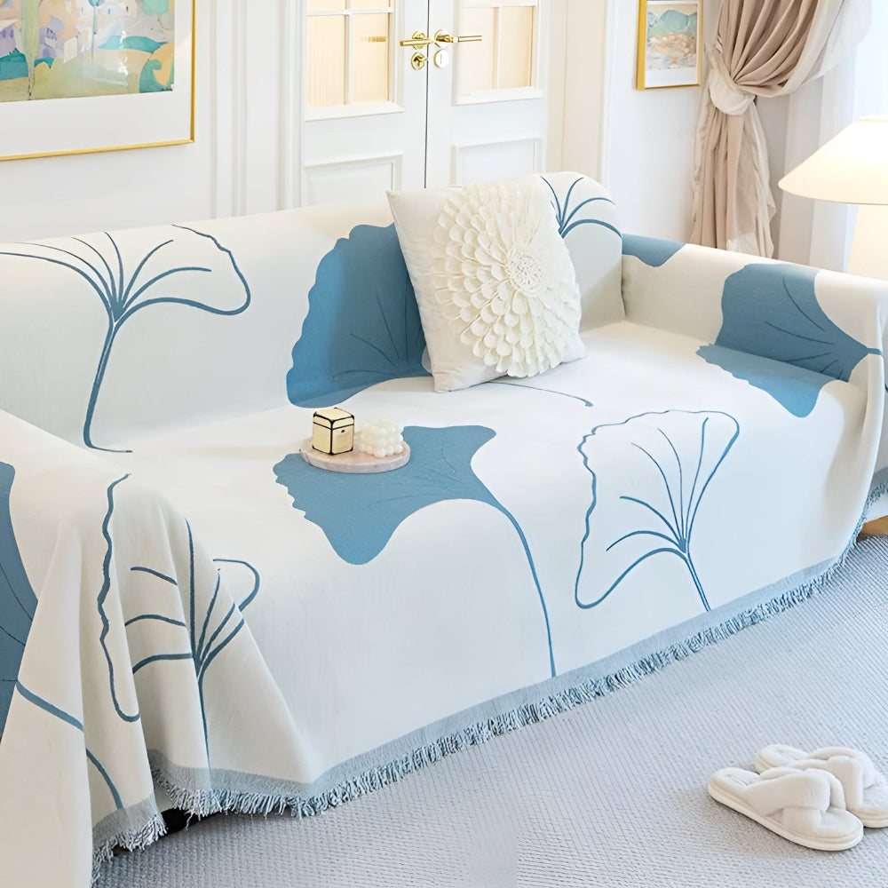 Pastoral Style Ginkgo Leaf Sofa Cover Sapphire