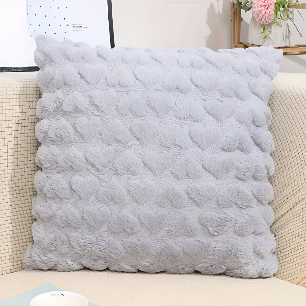 Plush Heart Cushion Cover Ash