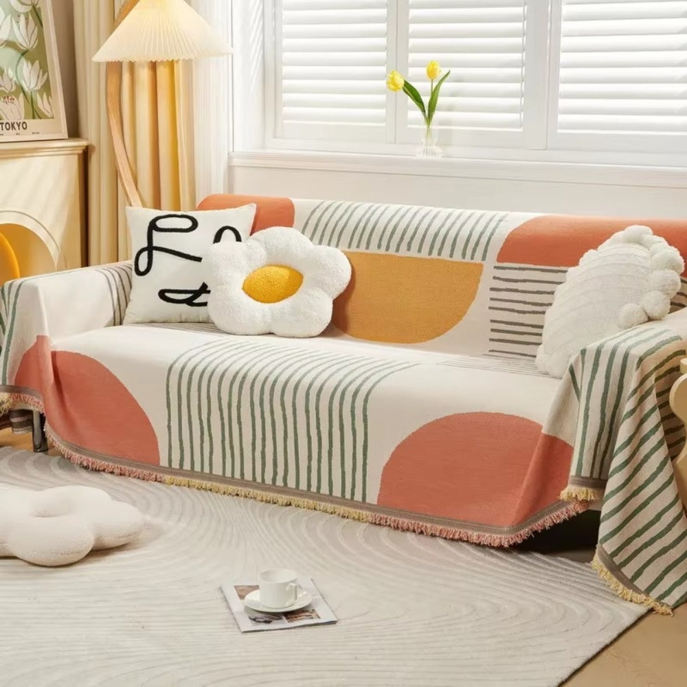Meringue Chenille Geometry Sofa Cover Coral Sun