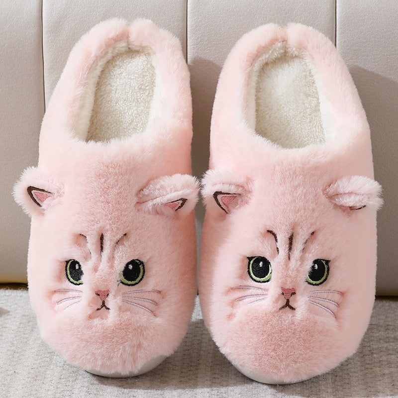 Women Cat Plush Slippers Pink