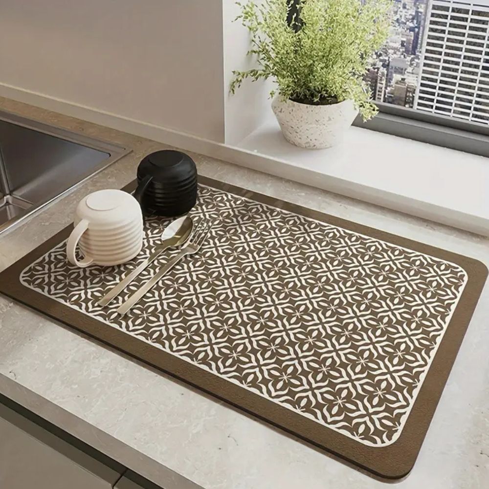 Mandala Kitchen Dish Drying Mat Beige