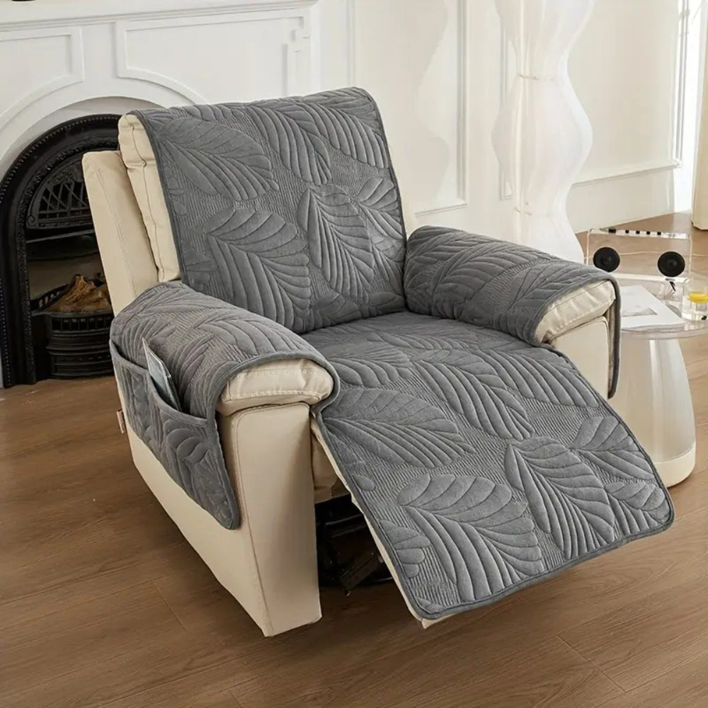 Verdant Leaf Pattern Recliner Cover Dark Gray 24"x88.5"