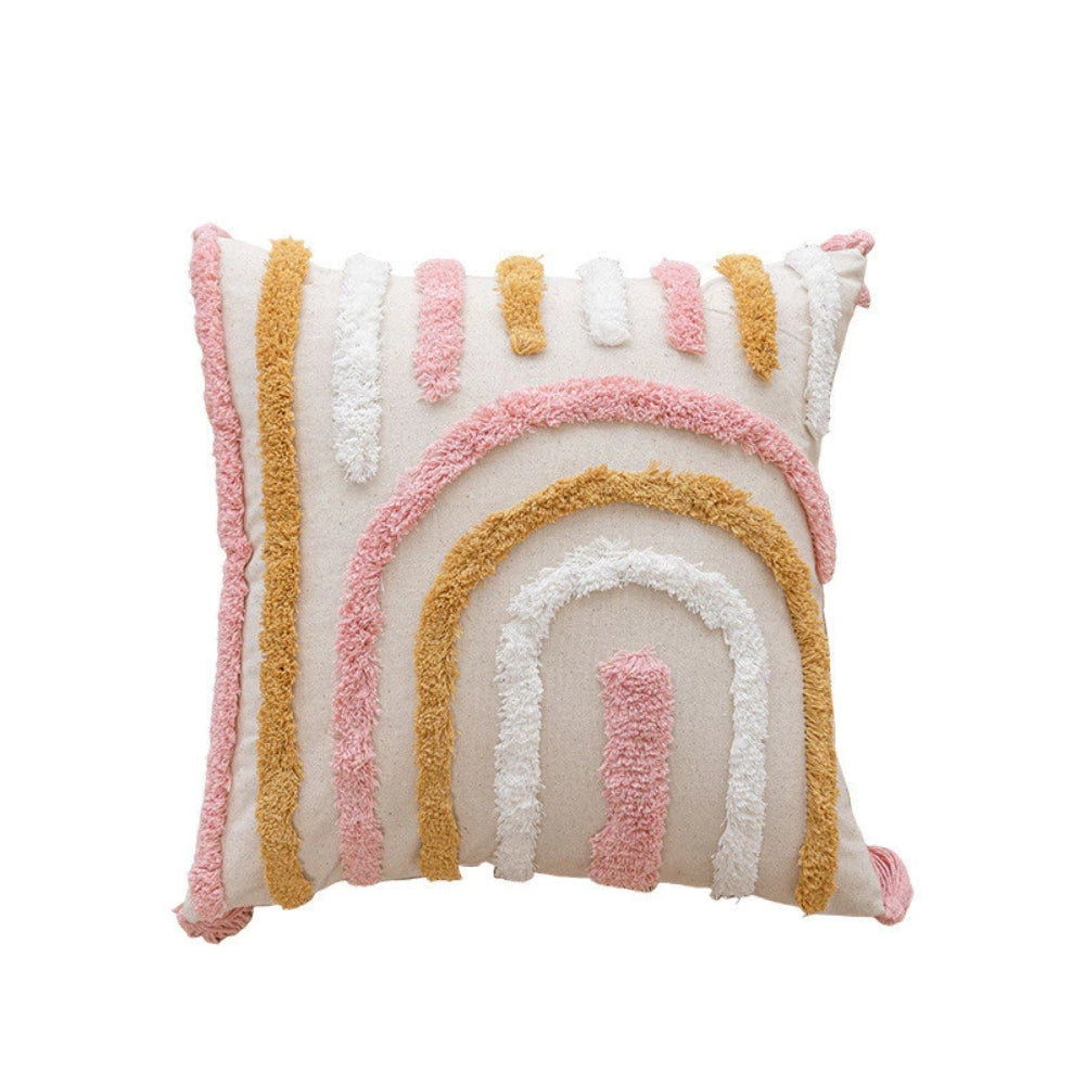 Tassel-Trimmed Boho Floral Cushions Rainbow 18"x18"