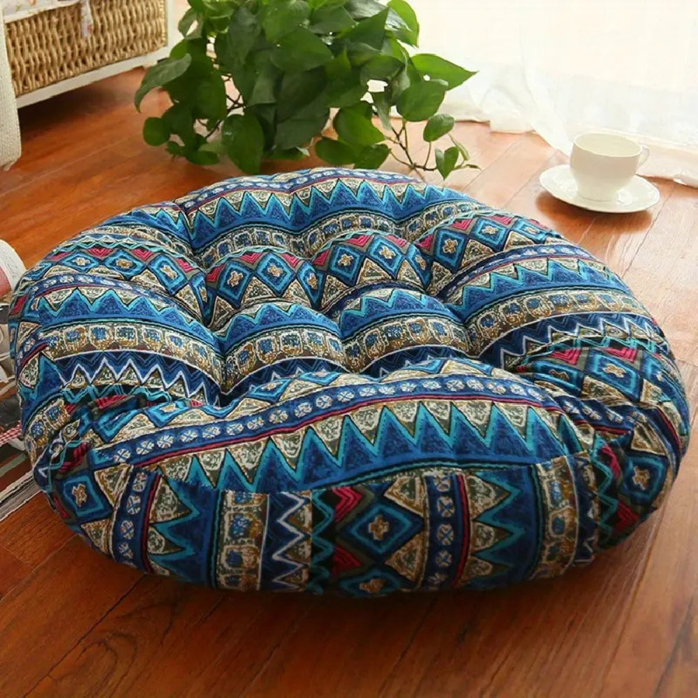 Round Boho Cushion Versatile Seating Ethnic Blue 18"