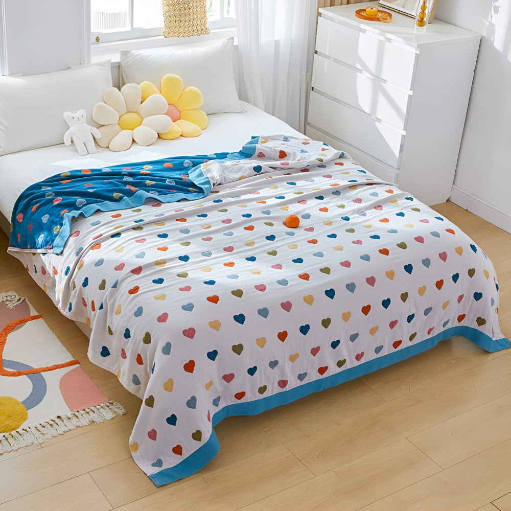 Whimsical Hearts Reversible Cotton Blanket Snow White