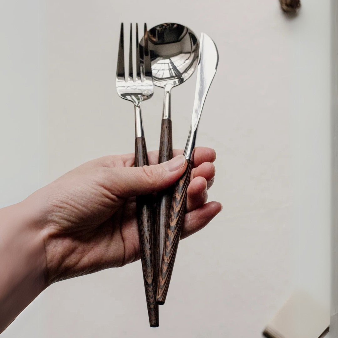 Stainless Steel Flatware Set - 18/10 High Quality with Wood Handle