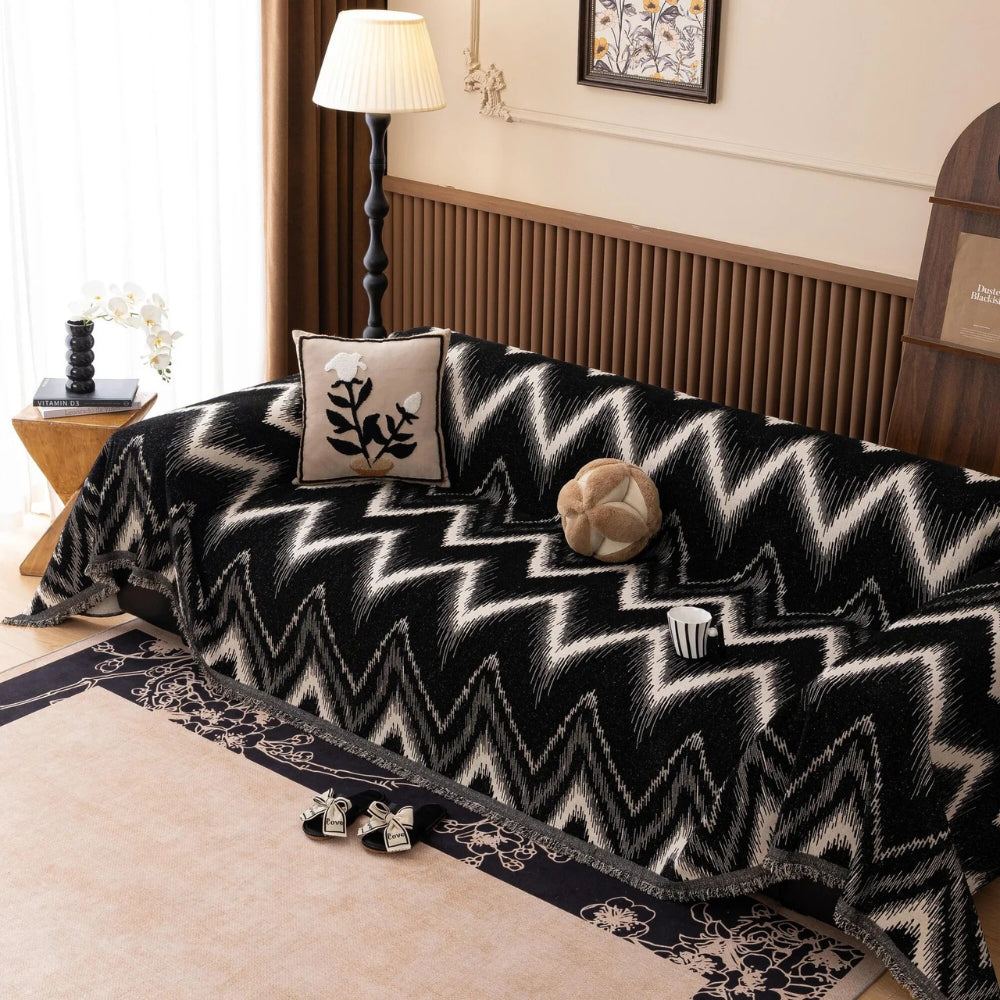 Ochre Streak Textured Sofa Cover Black