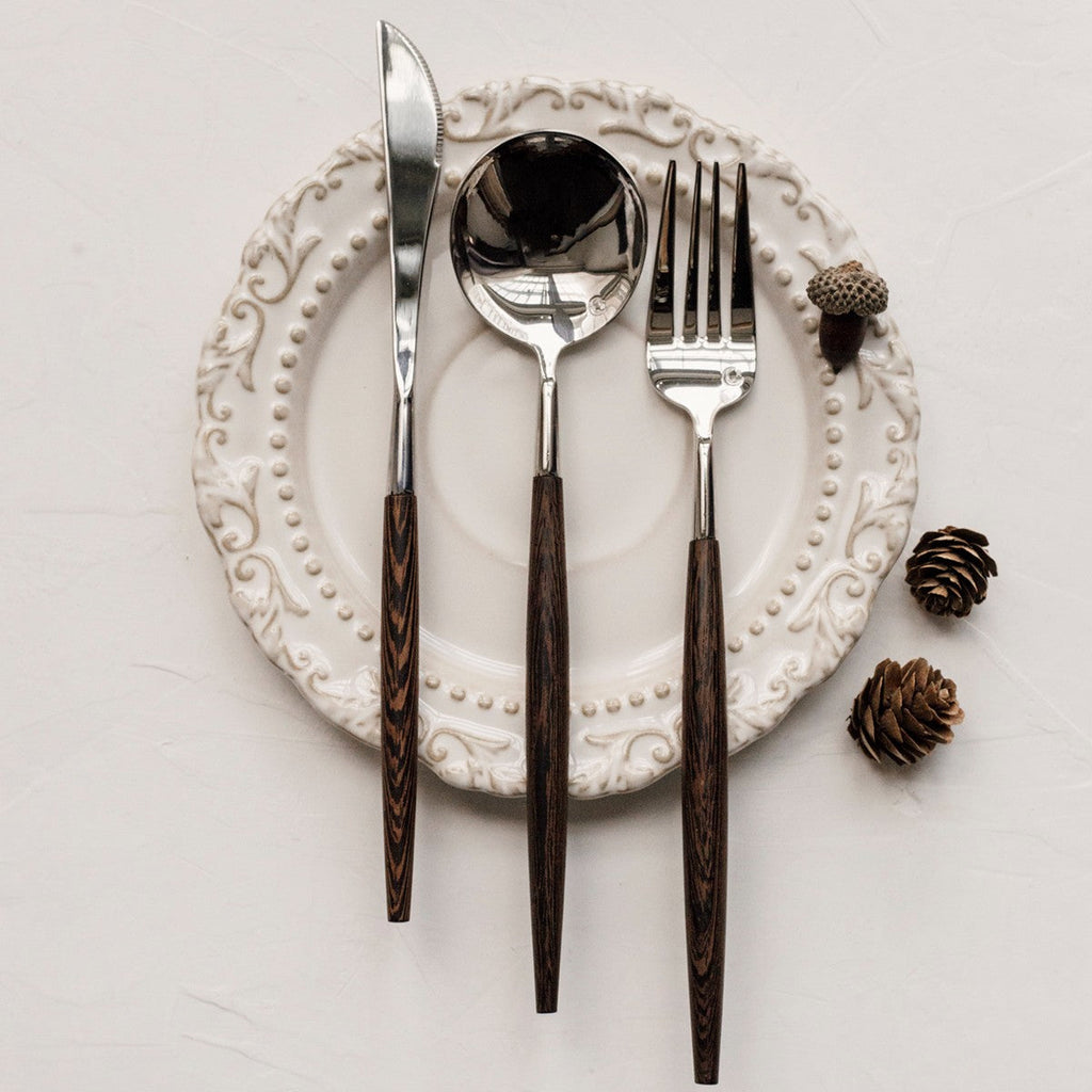 Stainless Steel Flatware Set - 18/10 High Quality with Wood Handle