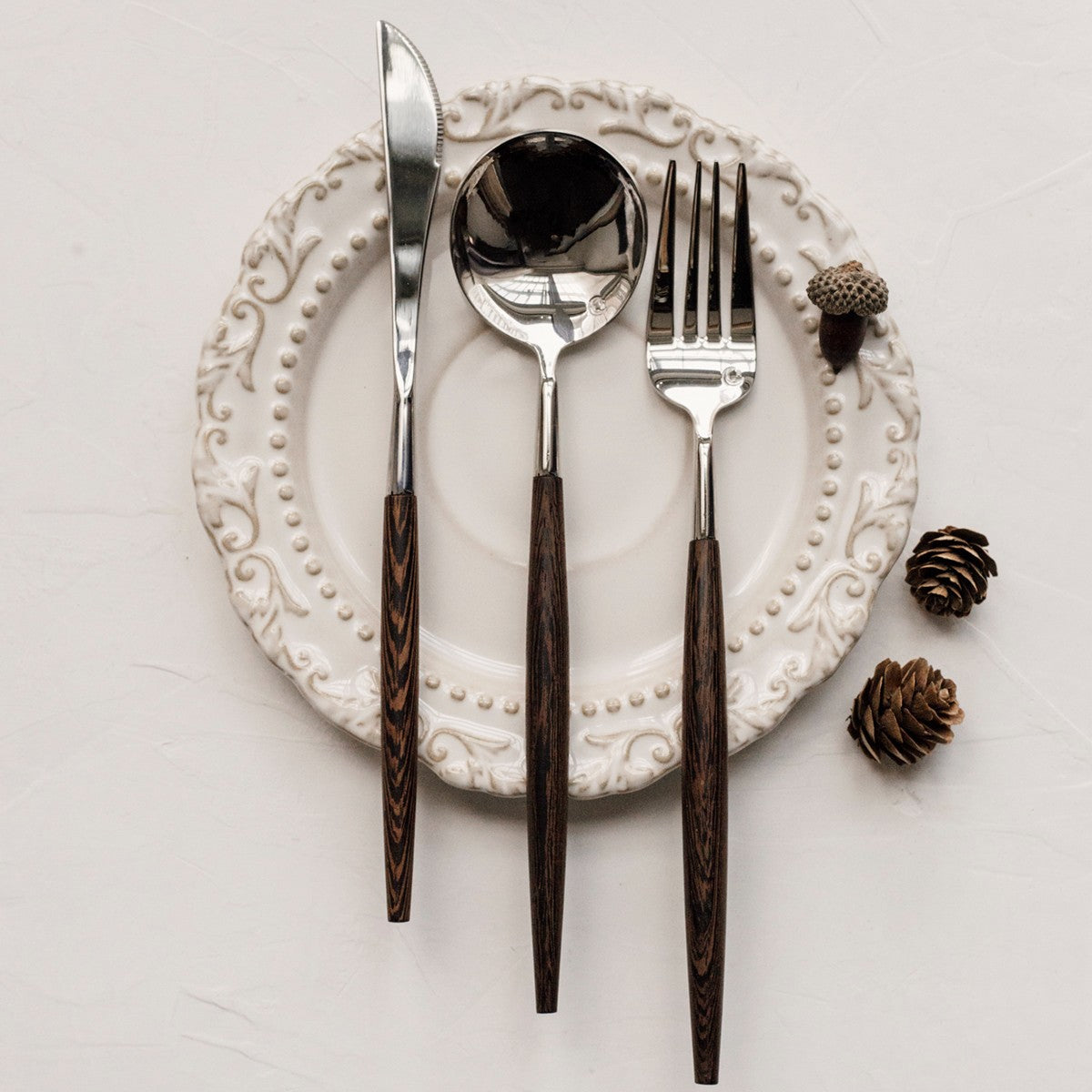 Stainless Steel Flatware Set - 18/10 High Quality with Wood Handle