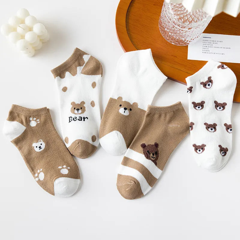 Women's Cozy Bear Ankle Socks 5-Pack
