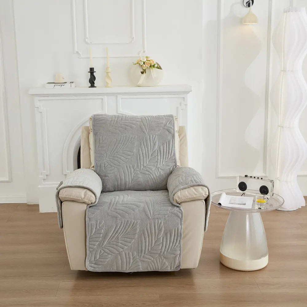 Waterproof Recliner Cover - Quilted Slipcover with Storage Pockets Light Gray 24" x 88"