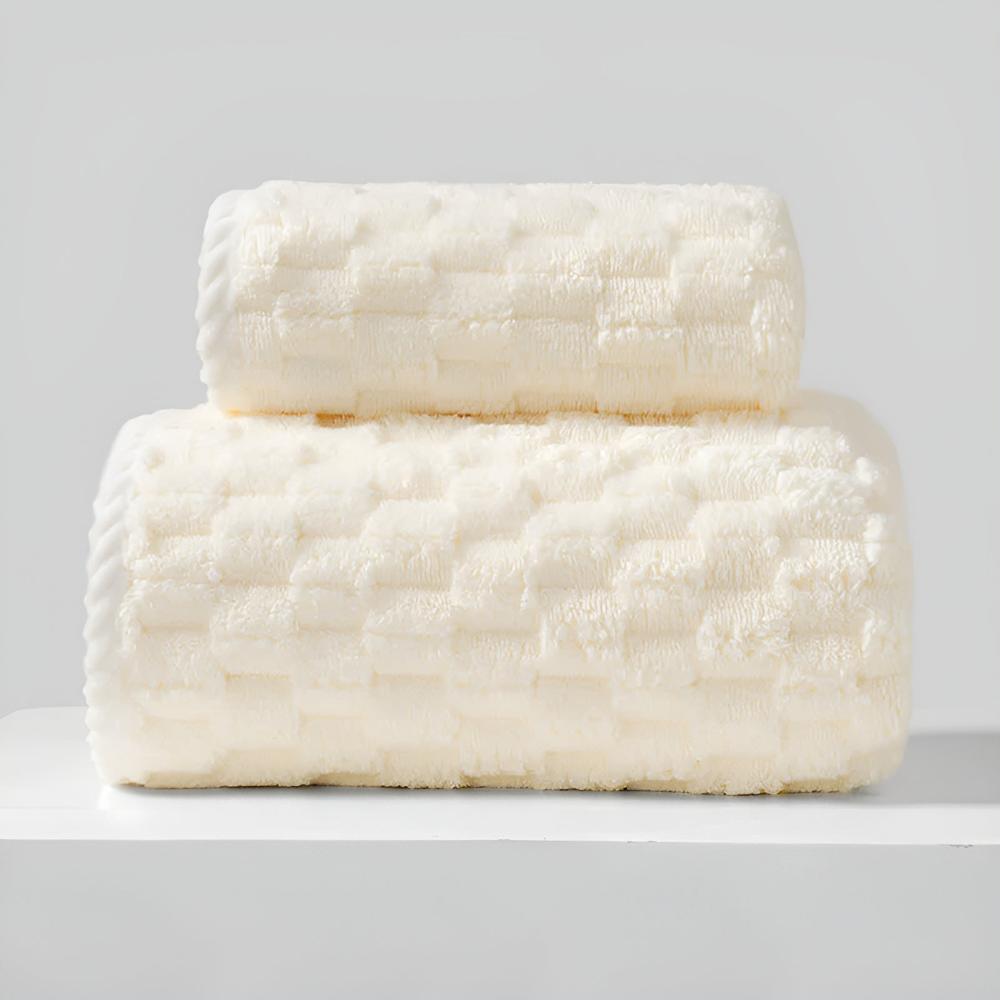 Pure Soft Fleece Towels Off-White 14"x29"+ 33"x59"