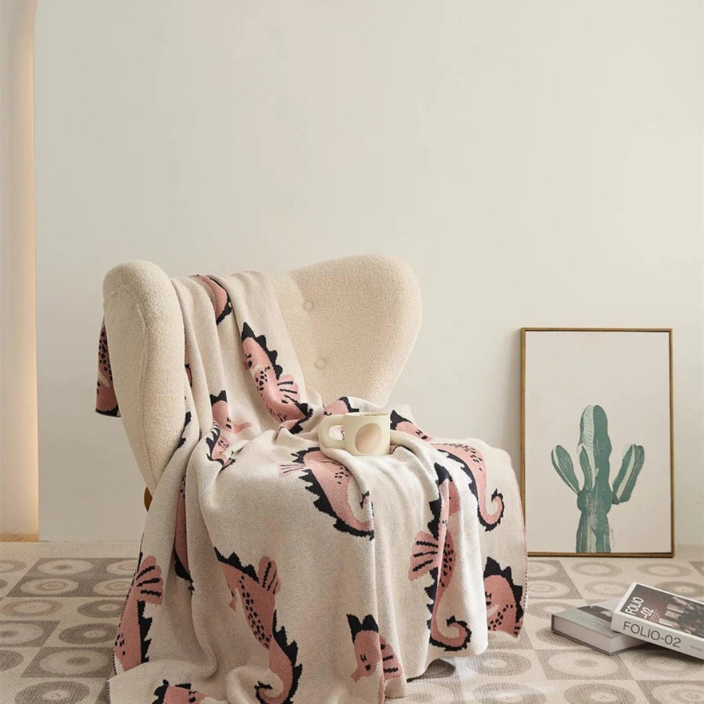 Nautical Seahorse Throw Blanket Coral Drift 51"x63"