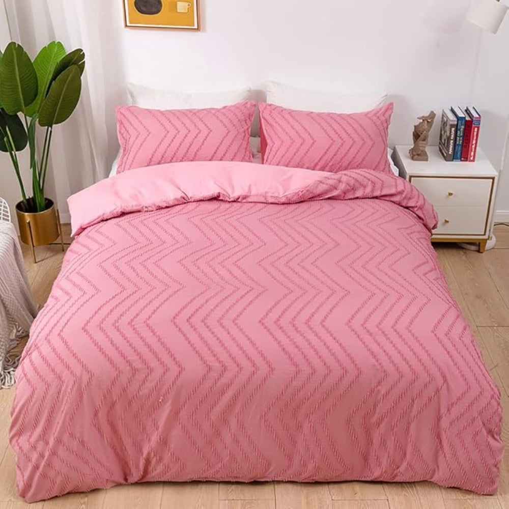 Chevron Plush Quilt Cover | 3pcs Set Pink